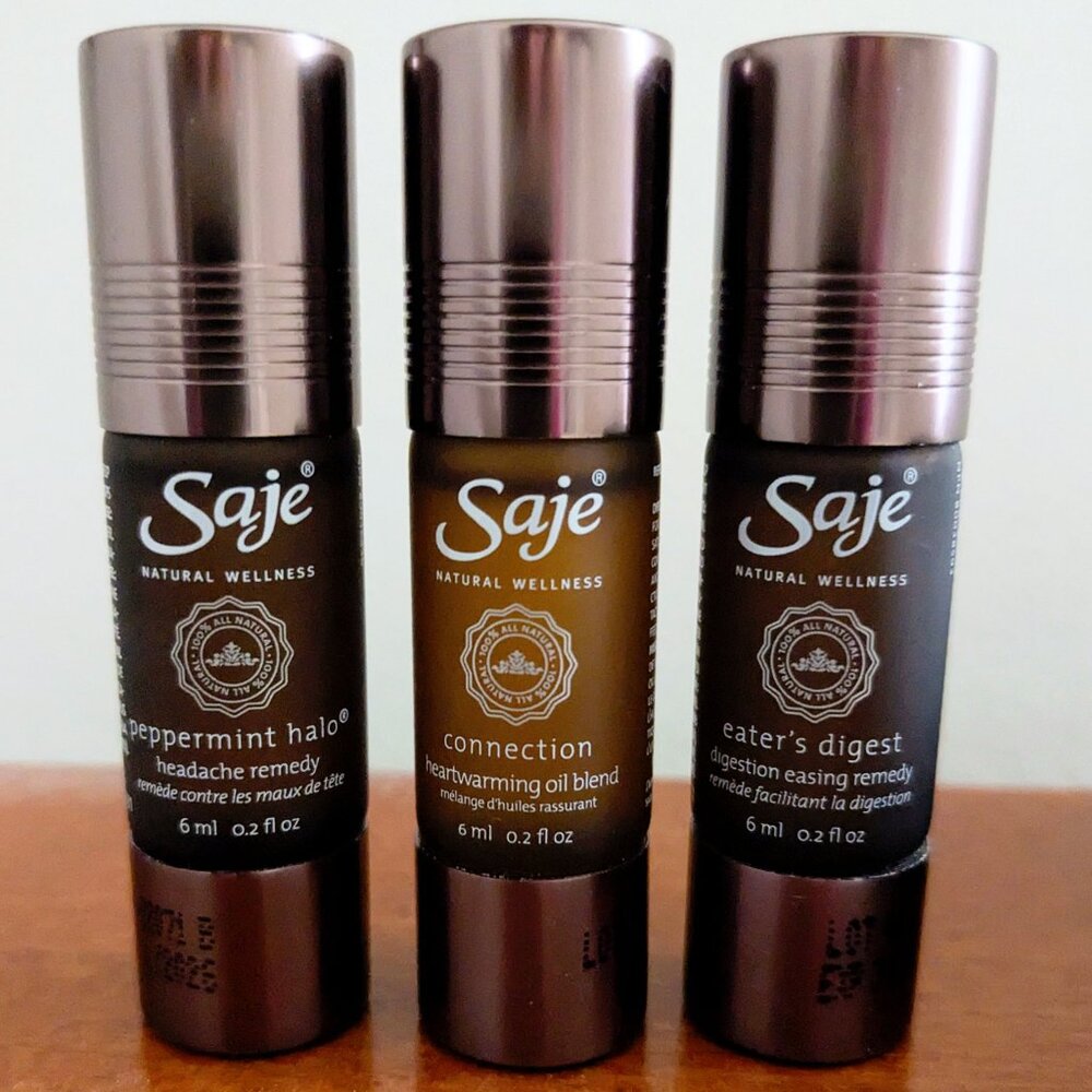 Saje Natural Wellness Roller Trio in Brown and Metallic Rose Caps